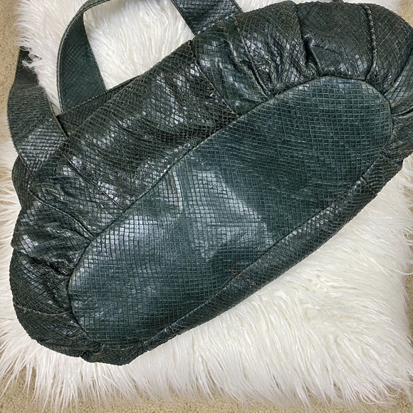 JENRIGO GREEN OLIVE SNAKE PYTHON LEATHER LARGE TOTE HAND SHOULDER BAG MADE ITALY - Picture 4 of 9